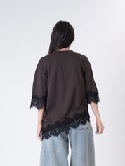 T-shirt svasata manica pizzo moro