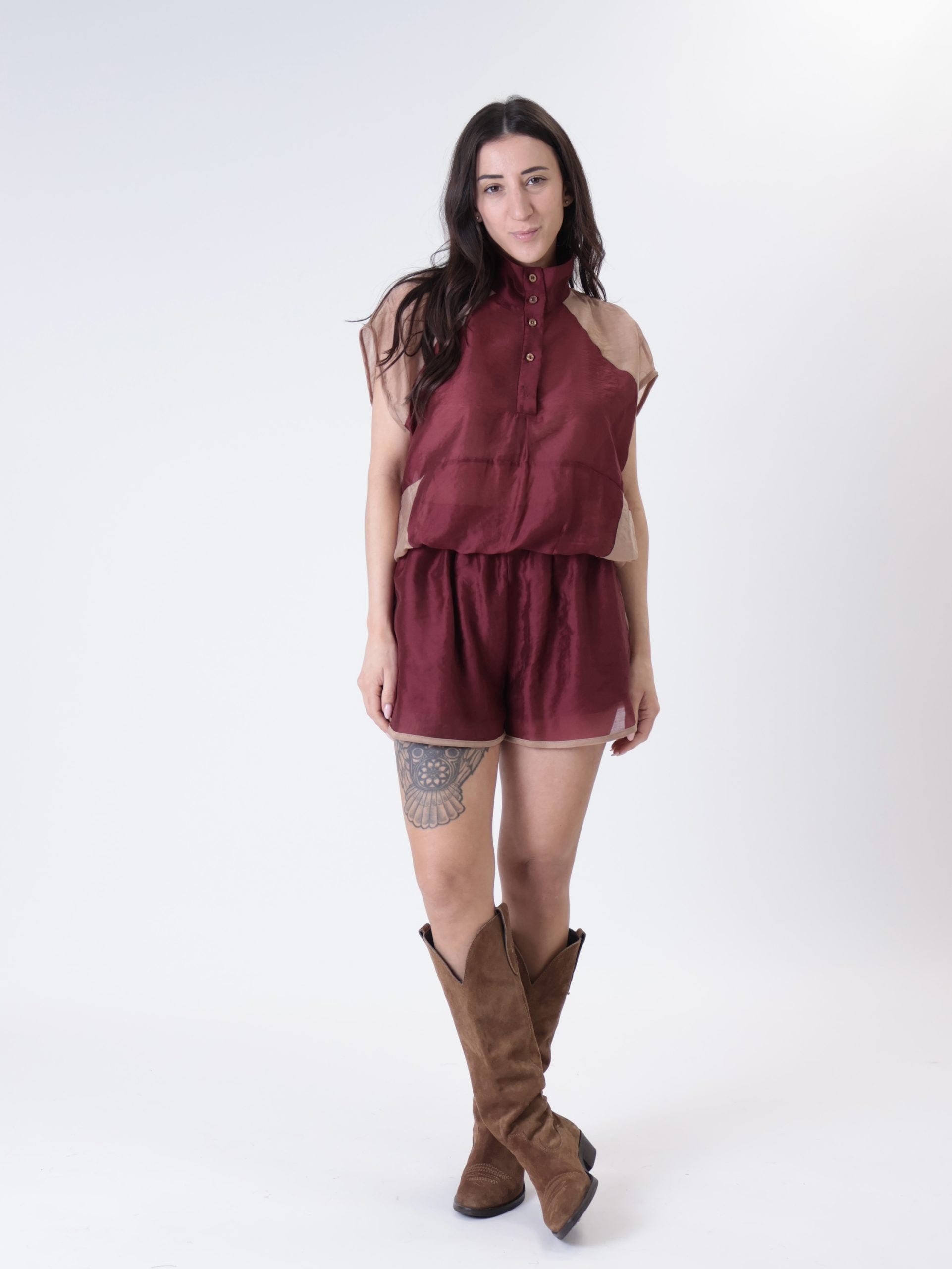Soft shorts wine/camel