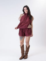 Soft shorts wine/camel