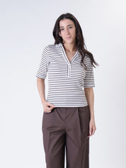 Polo serafino riga panna/moro