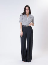 Black modal pleated trousers
