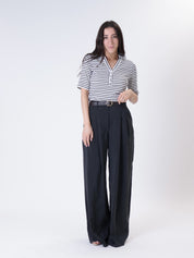 Polo serafino riga panna/nero