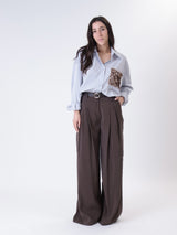Brown modal pleated trousers