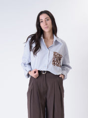 Camicia riga tasca paillettes bronzo
