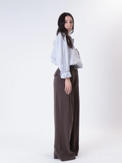 Brown modal pleated trousers