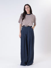 Blue modal pleated trousers