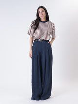 Blue modal pleated trousers