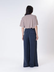 Blue modal pleated trousers