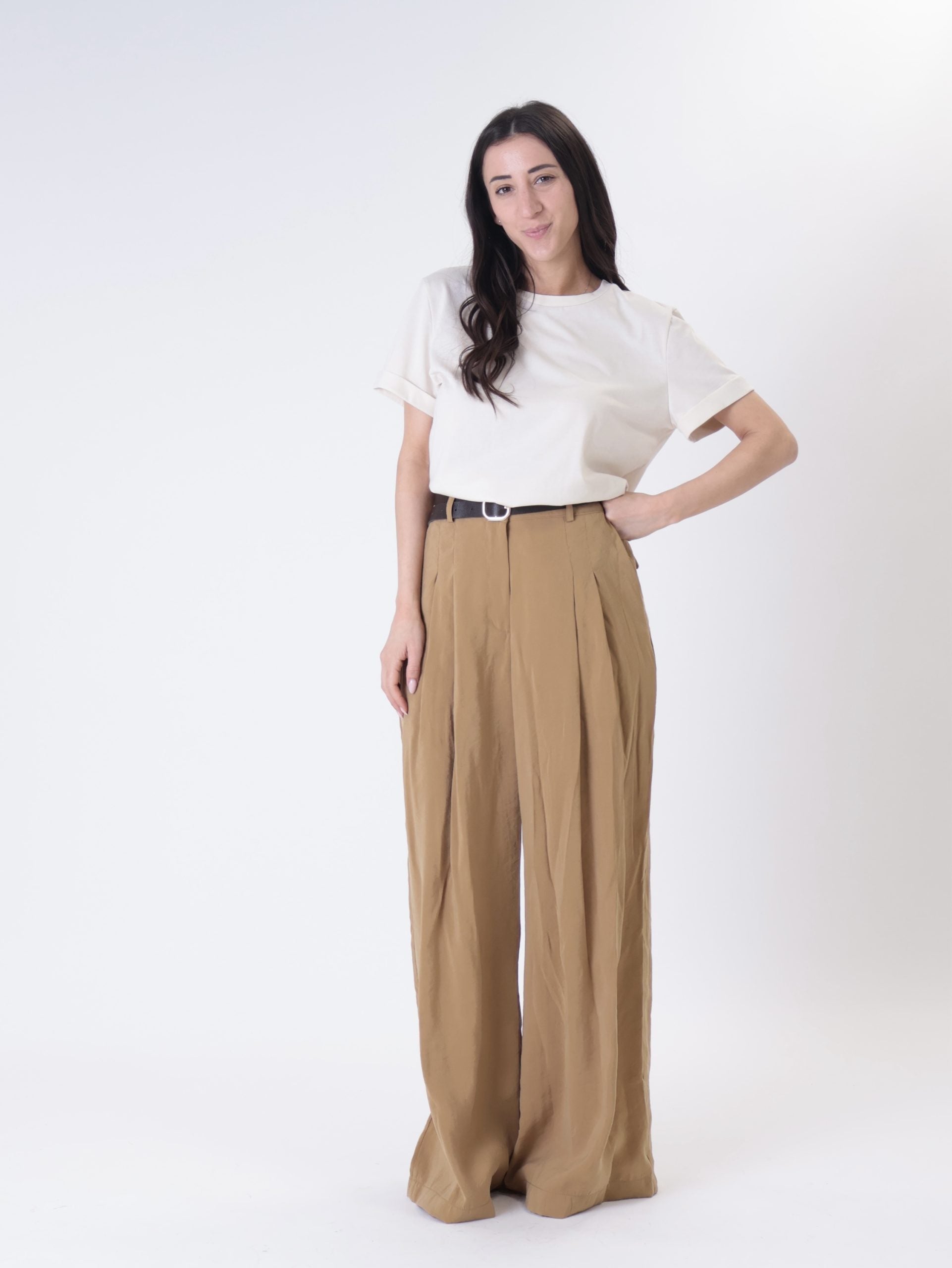 Caramel modal pleated trousers