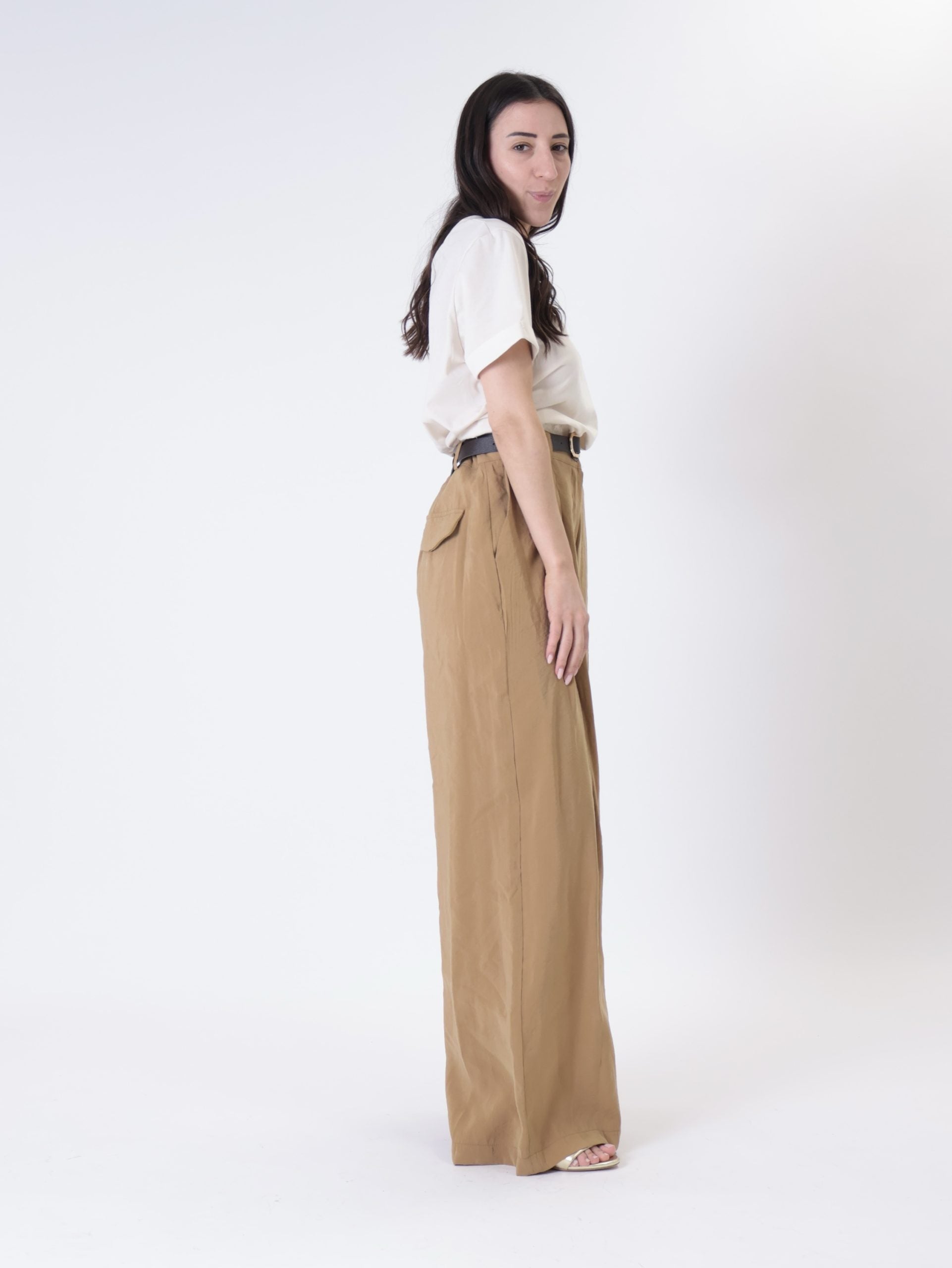 Caramel modal pleated trousers