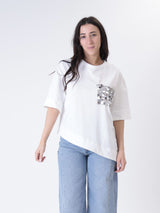 T-shirt svasata tasca paillettes bianca