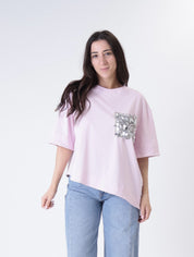 T-shirt svasata tasca paillettes rosa