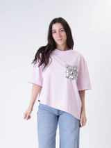 T-shirt svasata tasca paillettes rosa