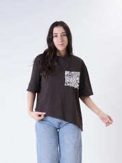 T-shirt svasata tasca paillettes moro