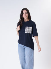 T-shirt svasata tasca paillettes blu