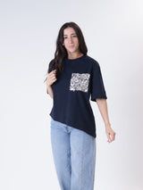 T-shirt svasata tasca paillettes blu