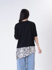 T-shirt fondo paillettes nero
