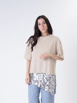 T-shirt fondo paillettes sabbia