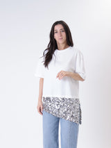 T-shirt fondo paillettes panna