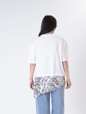 T-shirt fondo paillettes panna
