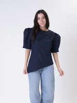 Top sbuffo svasato blu