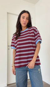 T-shirt m/m riga bordeaux/ celeste