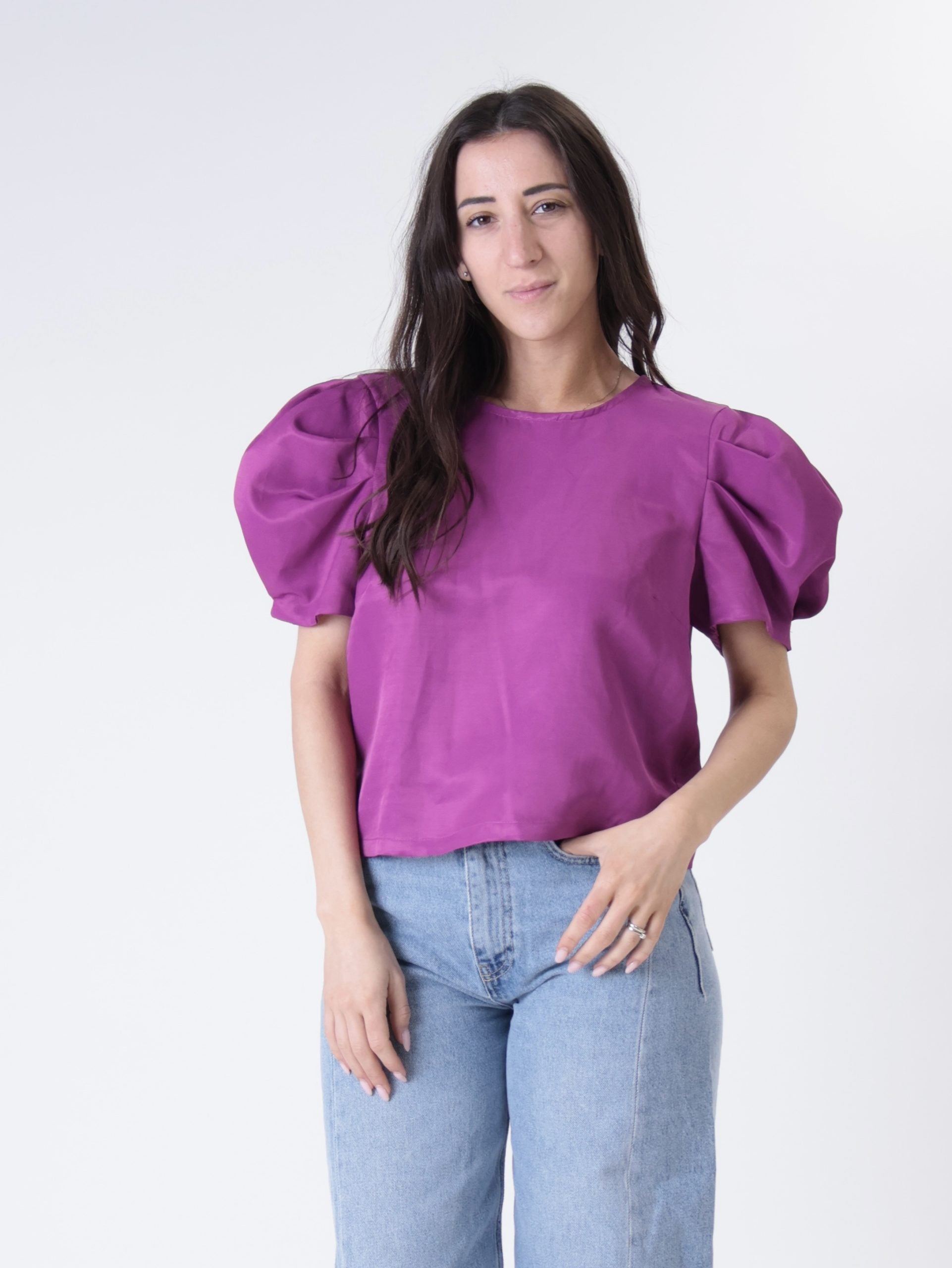 Top manica sbuffo ciclamino
