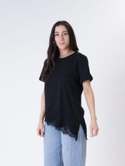 Maglia risvoltino pizzo nero
