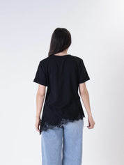 Maglia risvoltino pizzo nero