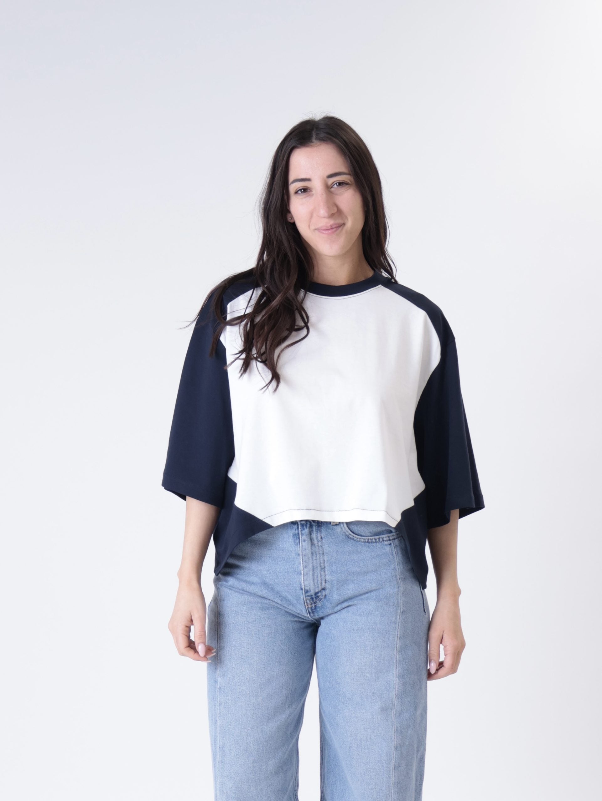 T-shirt bicolore panna/blu