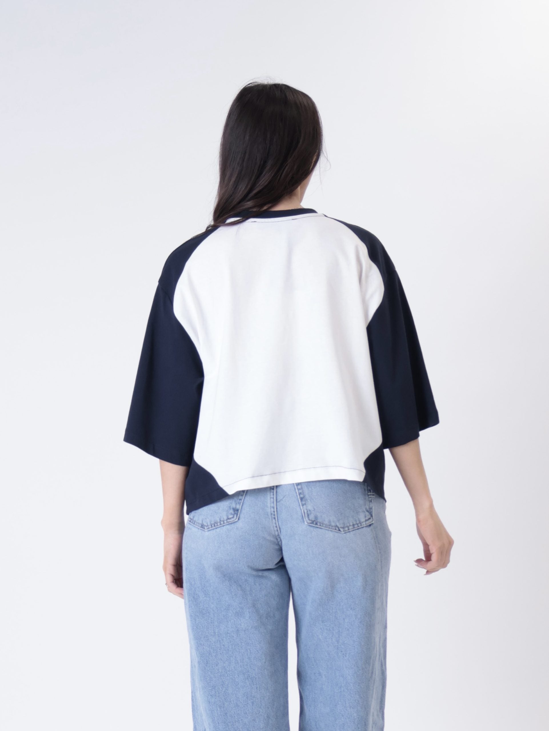 T-shirt bicolore panna/blu