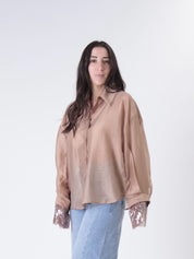 Camicia polso paillettes cammello