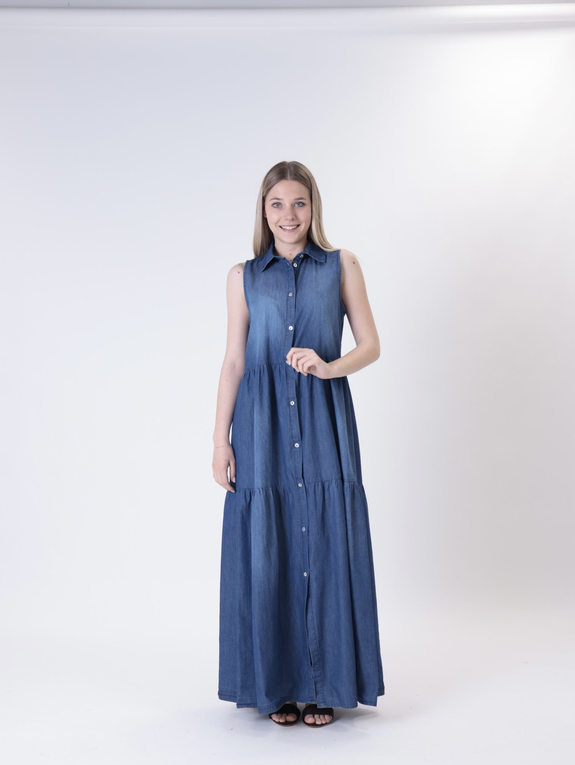 Abito chambry smanicato blu