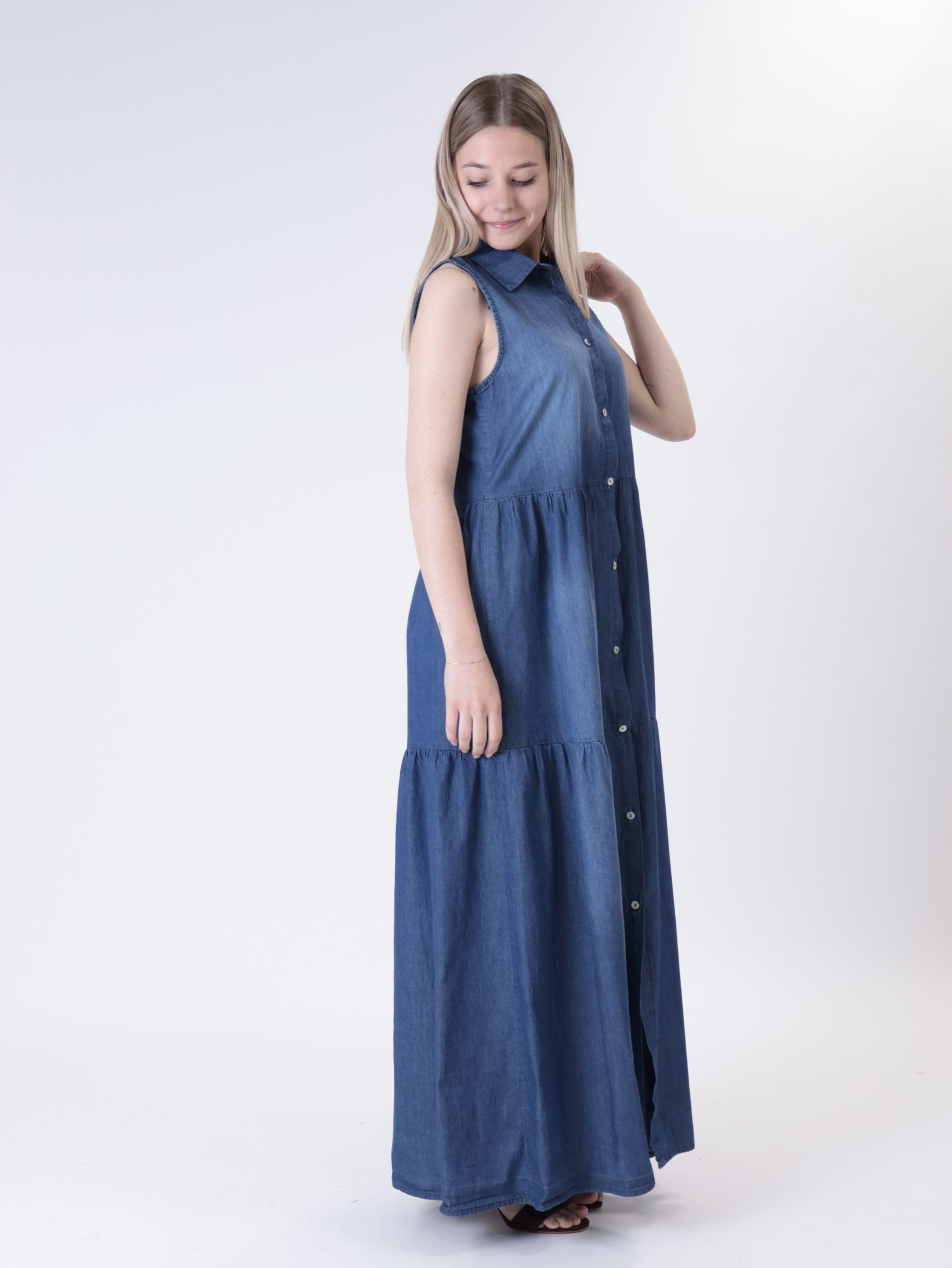 Abito chambry smanicato blu