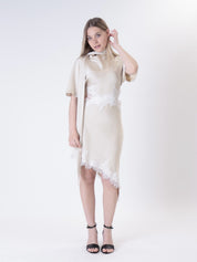 Abito pizzo cut out beige
