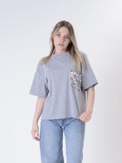 T-shirt tasca pailettes grigio