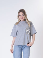 T-shirt tasca pailettes grigio