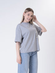 T-shirt tasca pailettes grigio