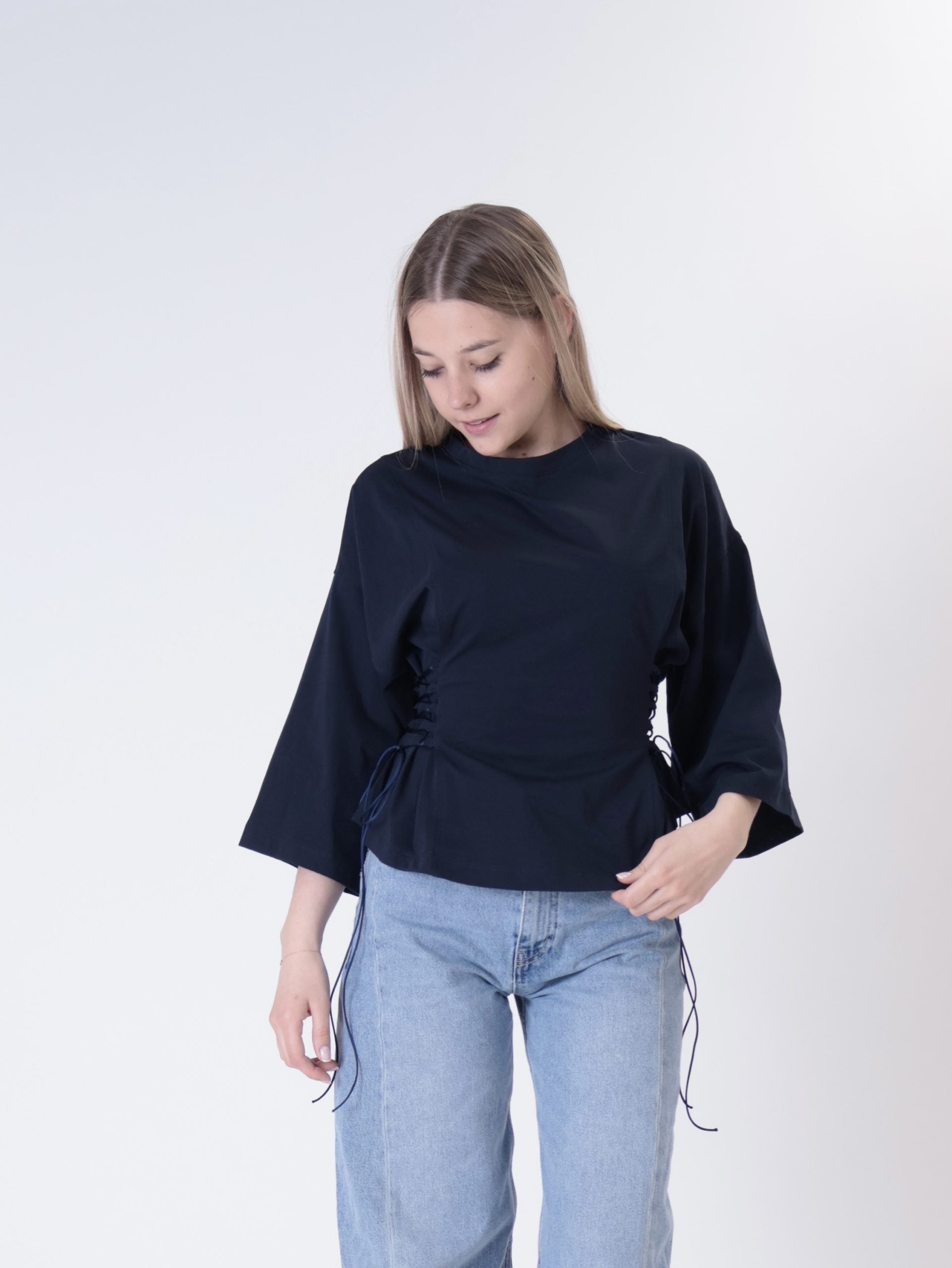T-shirt lacci fianco blu