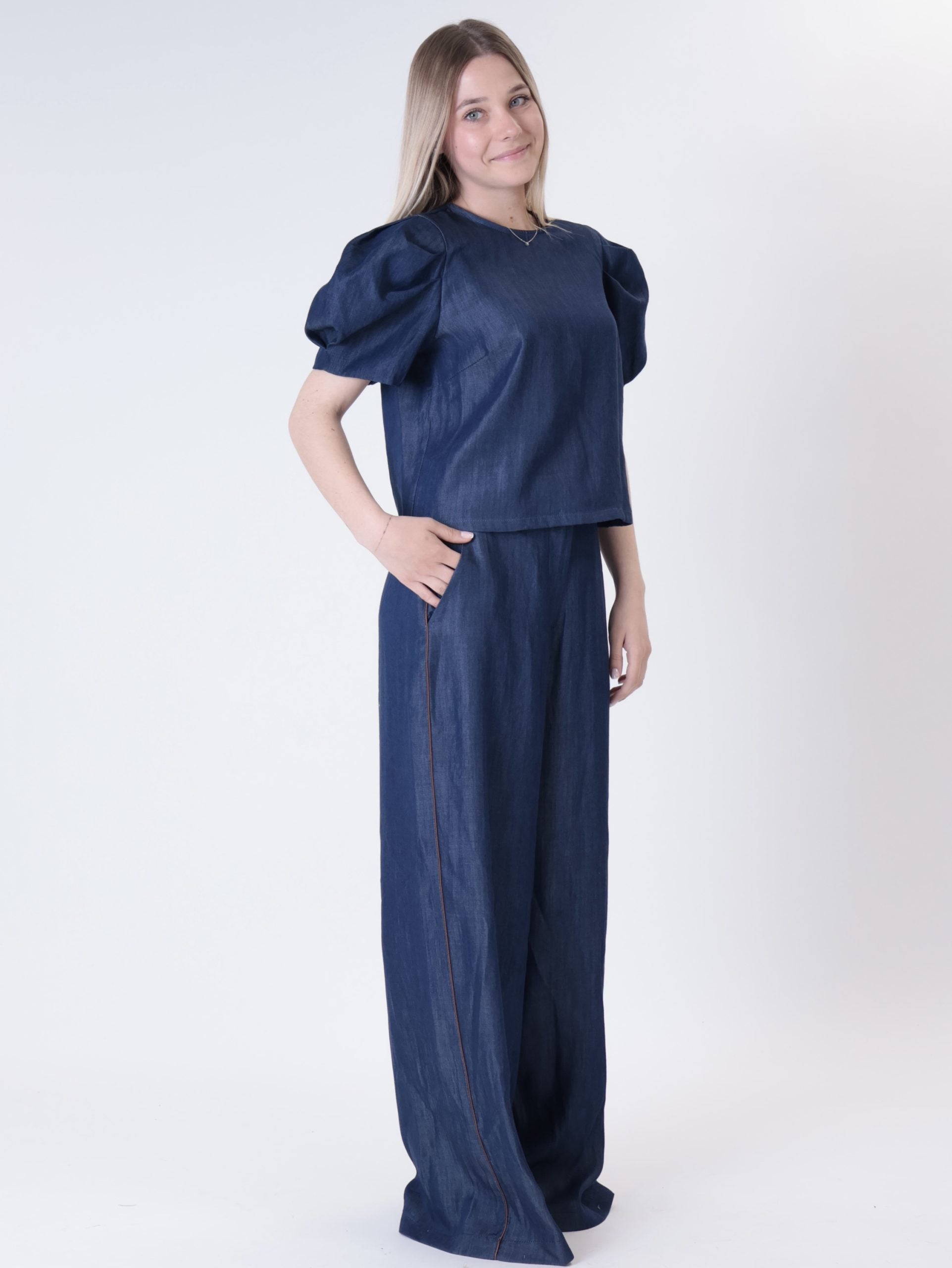 Blue chambray trousers