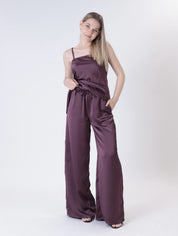 Wine satin palazzo trousers