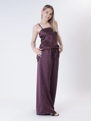 Wine satin palazzo trousers