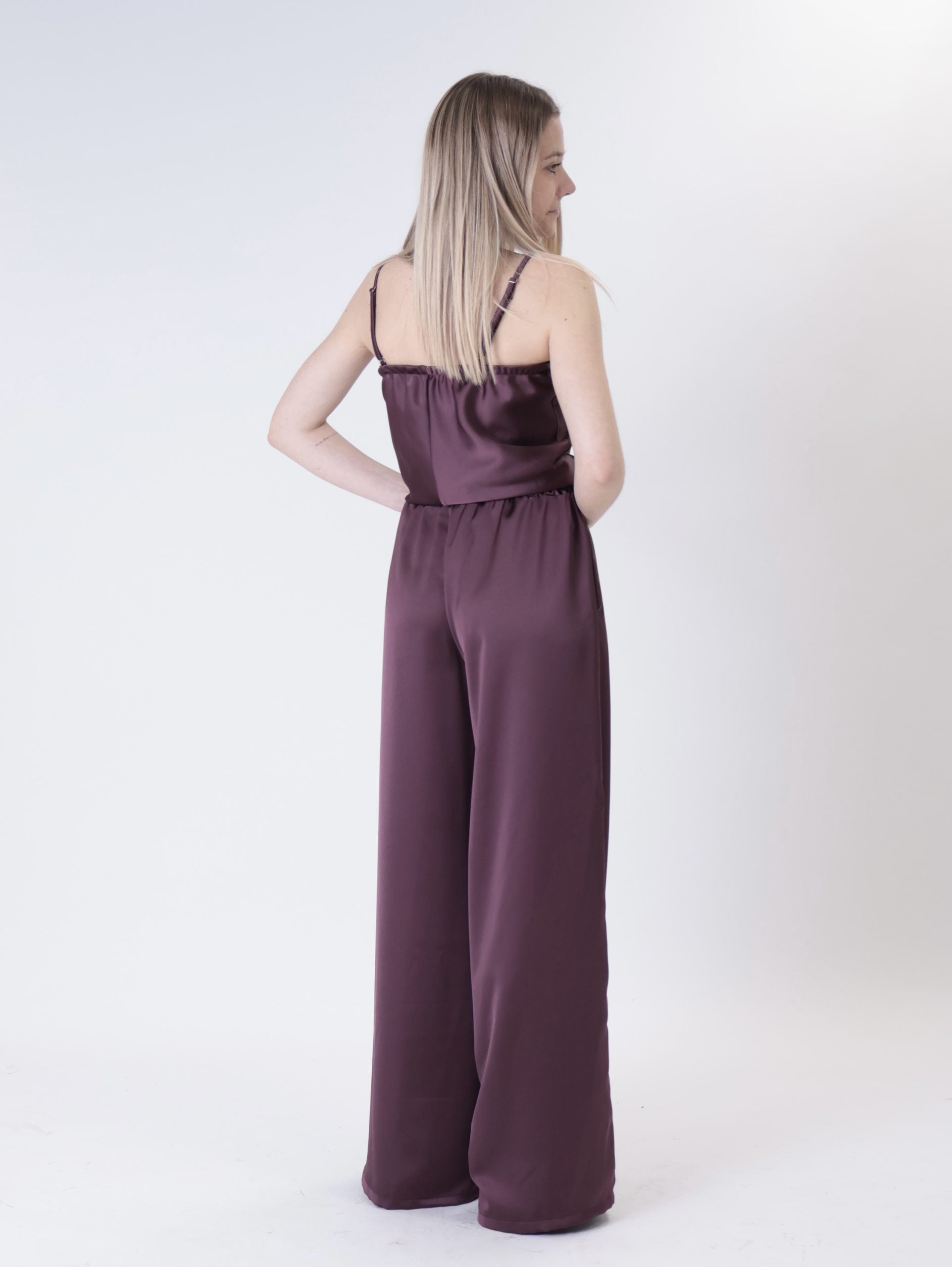 Wine satin palazzo trousers