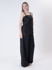 Black satin palazzo trousers