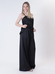 Black satin palazzo trousers