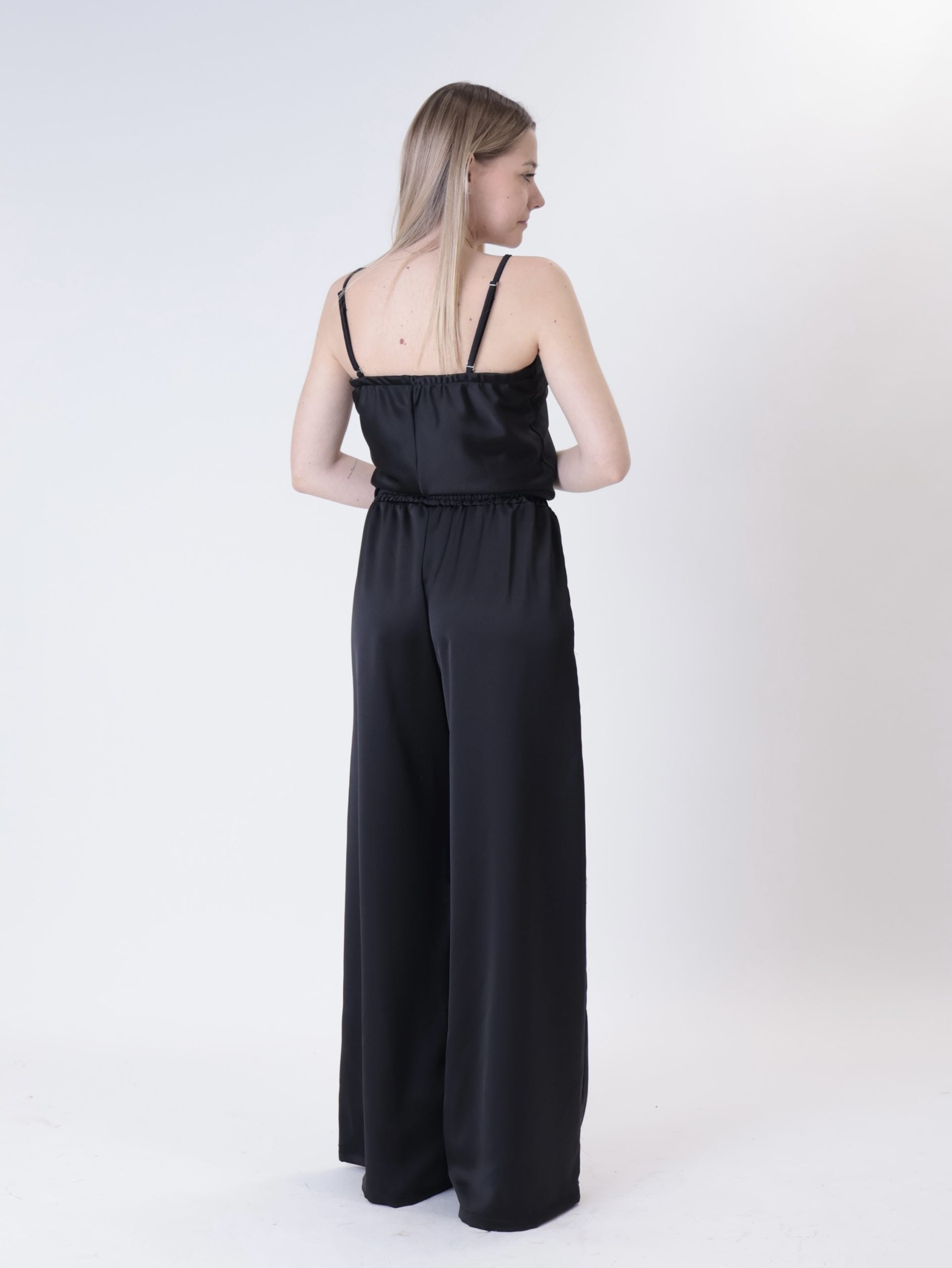 Black satin palazzo trousers