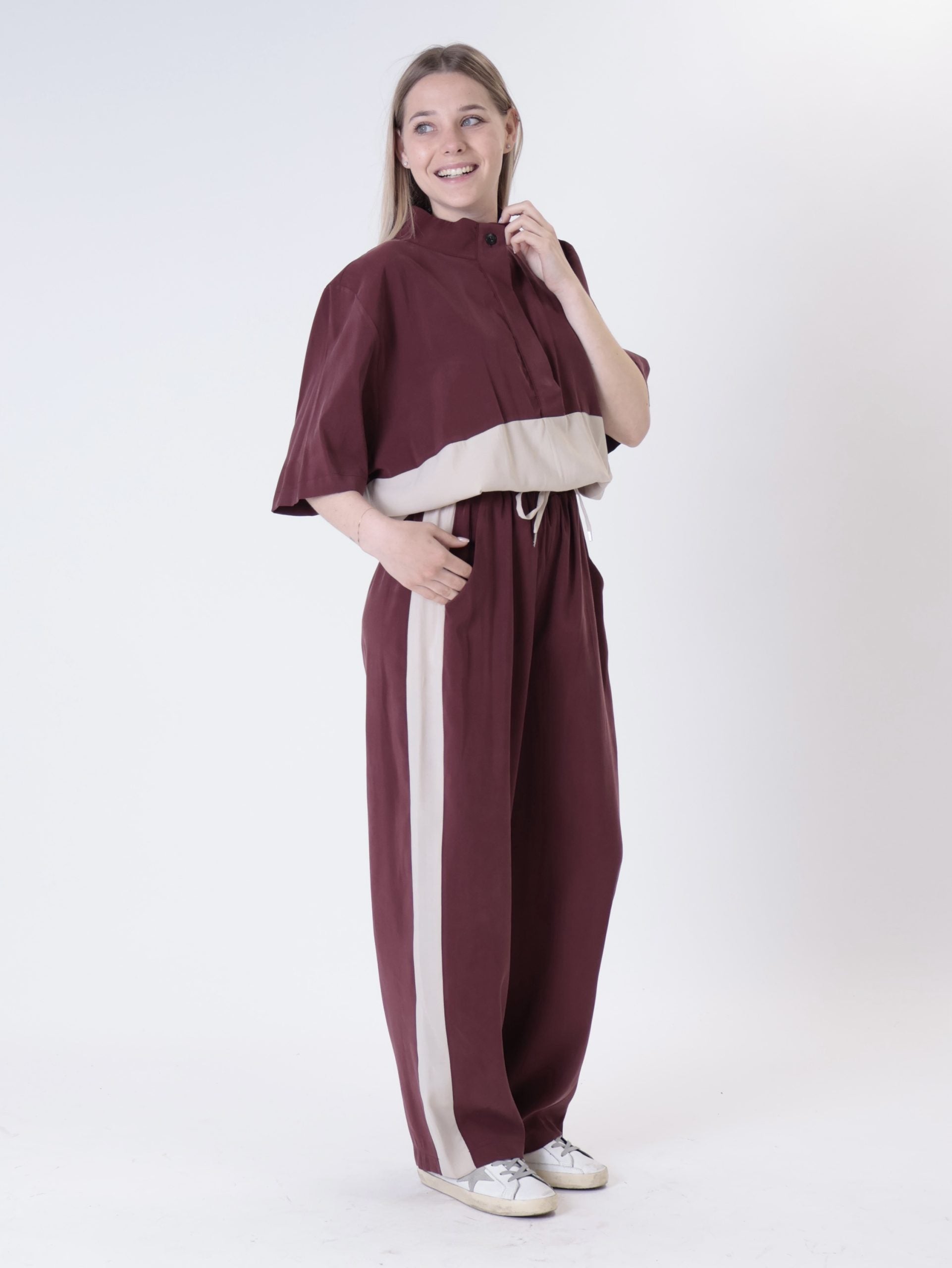 Maglia maty bottoni bordeaux/beige
