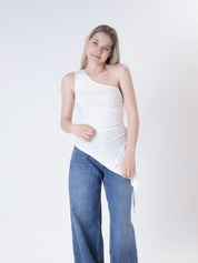 Asymmetric white one-shoulder top