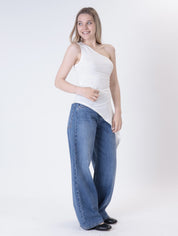 Asymmetric white one-shoulder top