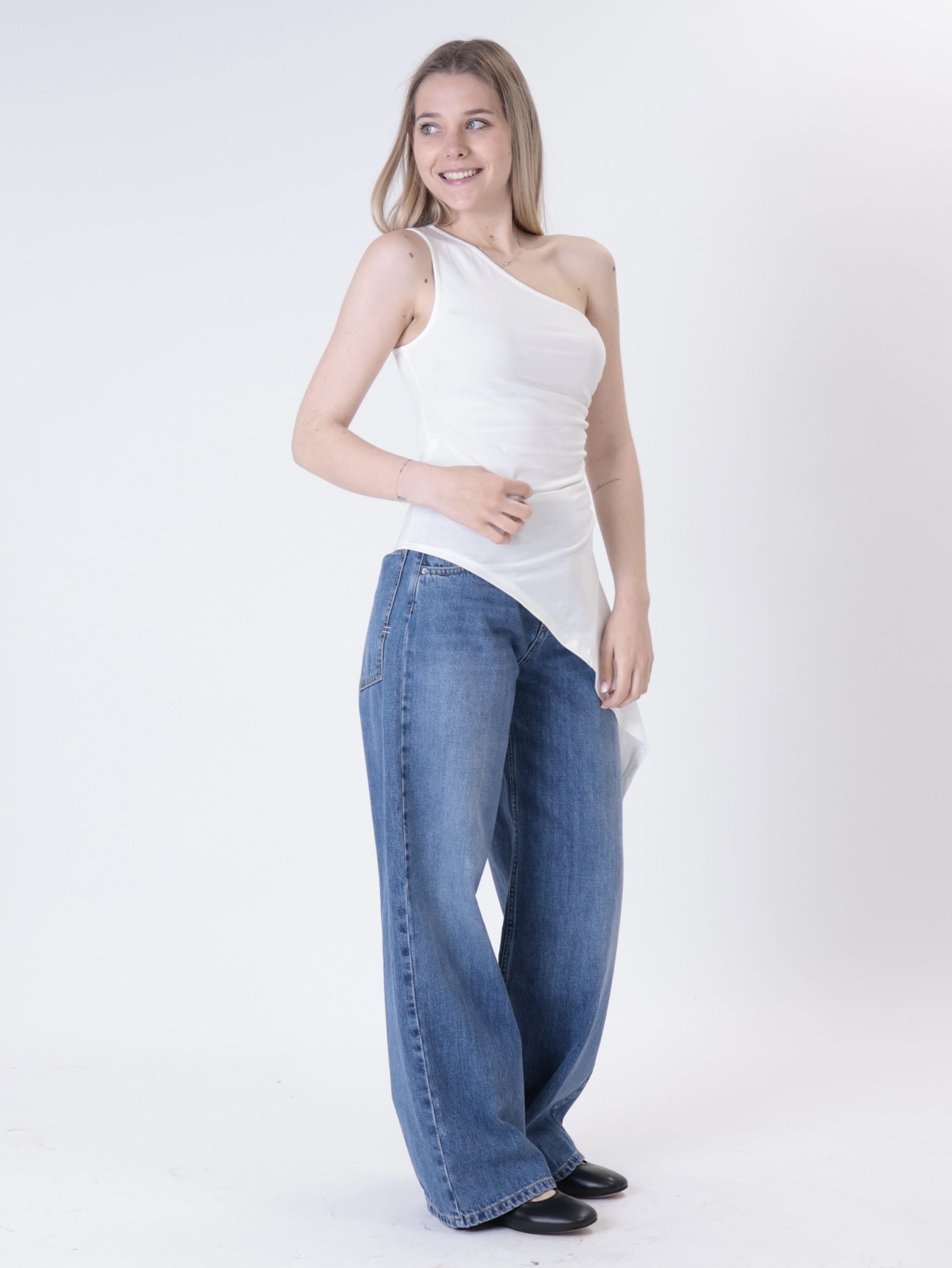 Asymmetric white one-shoulder top